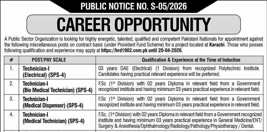 Latest Jobs in Karachi 2026 Public Sector Organization Jobs Apply hrd1902.com.pk